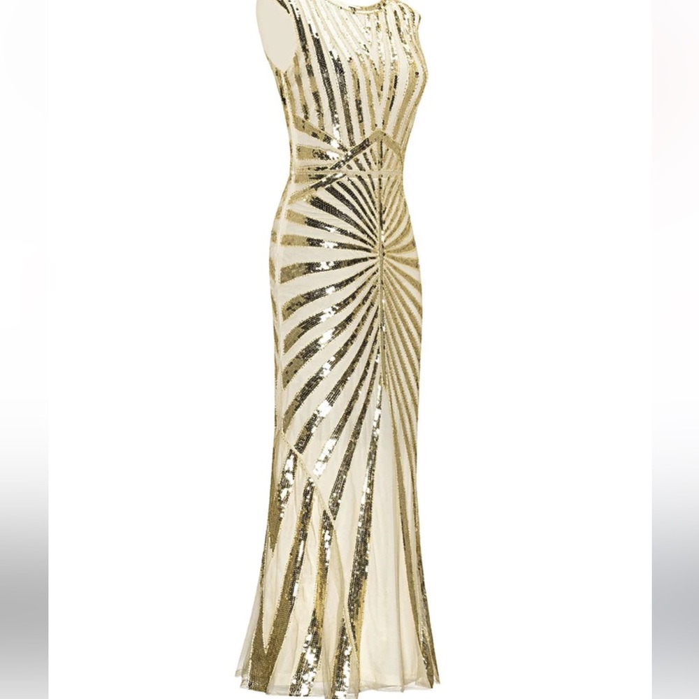 Gold Sequin Maxi Dress - Sleeveless Glam Evening Gown